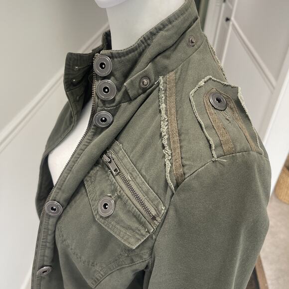 BB Dakota Sz M Military Style Jacket Green Quilted Boho Bella Mock Neck FLAW - Picture 5 of 12